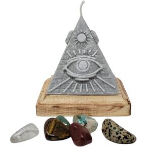 Pyramid Candle with hidden Crystals, Candle with Crystal Hidden Inside, Mystery Candles with Crystals (Blue)