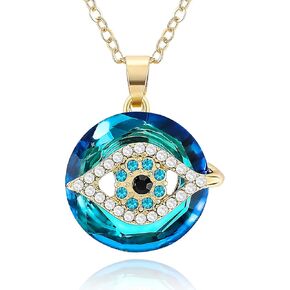 Evil Eye Necklace, Evil Eye Pendant Necklace with Circle Crystal as Evil Eye Jewelry Necklaces Good Luck Vintage Evil Eye Pendant Jewelry Birthday Necklaces for Women Friend Female