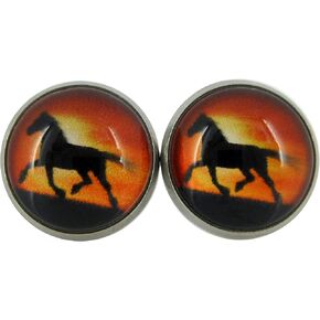 Summerfield Collection Stainless Steel Sunset Horse Print Glass Stud Earrings 12mm in Saudi Arabia