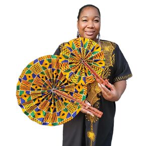 African Ankara Print Folding Fan - Large Handheld Fan for Church, Weddings, Decorative Wall, and More in Saudi Arabia