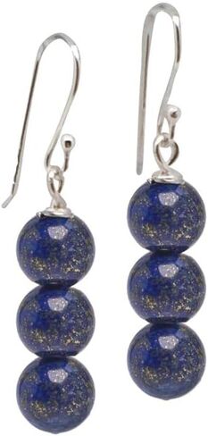 أقراط VN Jewelry النسائية المصنوعة يدويًا من الأحجار الكريمة الطبيعية ثلاثية الخرز 925 من الفضة الاسترليني المتدلية - عين النمر، الجمشت، اللؤلؤ، اليشم الأخضر، الفيروز، العقيق (الفيروز) in Kuwait