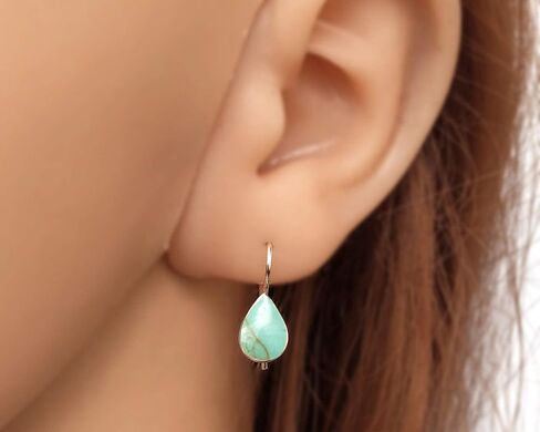 925 Sterling Silver Pear Shape 8x11mm Reconstructed Turquoise GemStone Dangle Hook Earrings for women | Handmade by MiYa Jewelry Creations in Saudi Arabia