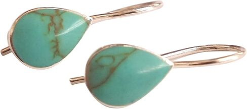 925 Sterling Silver Pear Shape 8x11mm Reconstructed Turquoise GemStone Dangle Hook Earrings for women | Handmade by MiYa Jewelry Creations in Saudi Arabia
