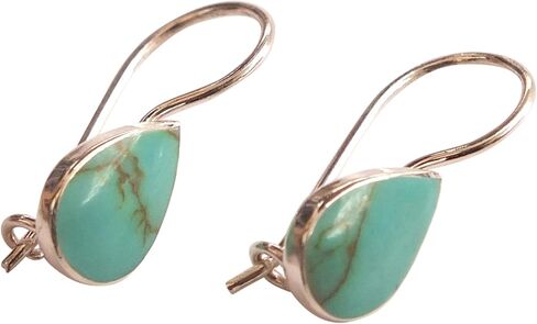 925 Sterling Silver Pear Shape 8x11mm Reconstructed Turquoise GemStone Dangle Hook Earrings for women | Handmade by MiYa Jewelry Creations in Saudi Arabia