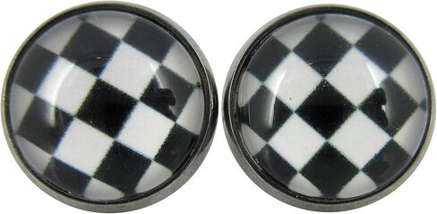 Summerfield Collection Hematite-tone Black and White Checkerboard Print Glass Stud Earrings 12mm in Saudi Arabia