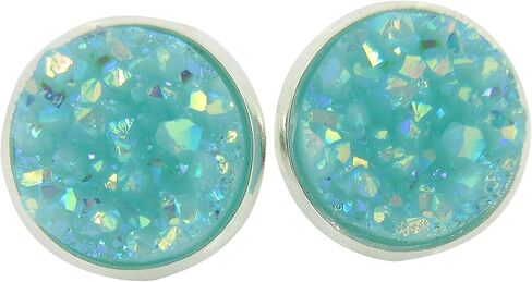 Silver-tone Pastel AB Faux Druzy Stone Stud Earrings 12mm (Aqua Blue) in Saudi Arabia