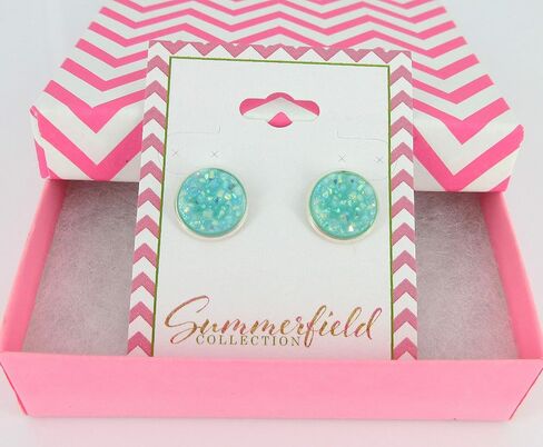 Silver-tone Pastel AB Faux Druzy Stone Stud Earrings 12mm (Aqua Blue) in Saudi Arabia