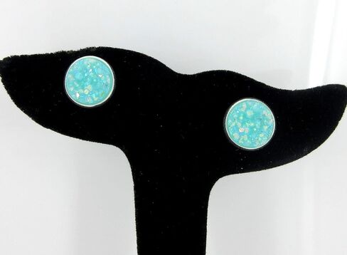 Silver-tone Pastel AB Faux Druzy Stone Stud Earrings 12mm (Aqua Blue) in Saudi Arabia