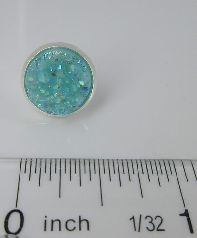 Silver-tone Pastel AB Faux Druzy Stone Stud Earrings 12mm (Aqua Blue) in Saudi Arabia