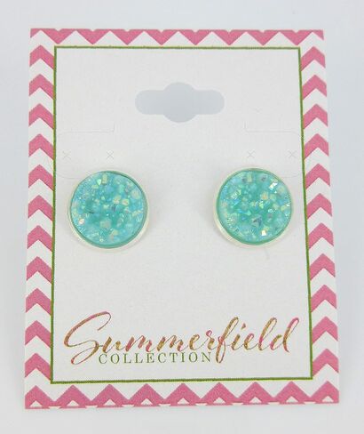 Silver-tone Pastel AB Faux Druzy Stone Stud Earrings 12mm (Aqua Blue) in Saudi Arabia