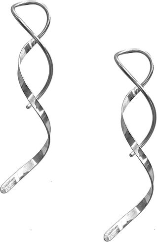 Handmade Double Spiral Threader Earrings,Hand Bent Dangle Earrings Hypoallergenic Twist Chain Wave Tassel Curved Pull Through Earrings Jewelry for Women(Black) in Kuwait