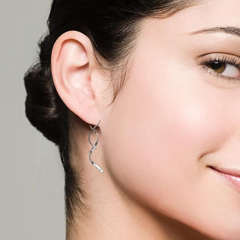 Handmade Double Spiral Threader Earrings,Hand Bent Dangle Earrings Hypoallergenic Twist Chain Wave Tassel Curved Pull Through Earrings Jewelry for Women(Black) in Kuwait
