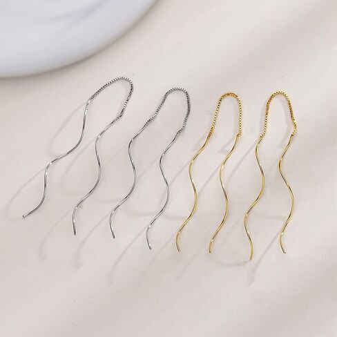 Handmade Double Spiral Threader Earrings,Hand Bent Dangle Earrings Hypoallergenic Twist Chain Wave Tassel Curved Pull Through Earrings Jewelry for Women(Black) in Kuwait