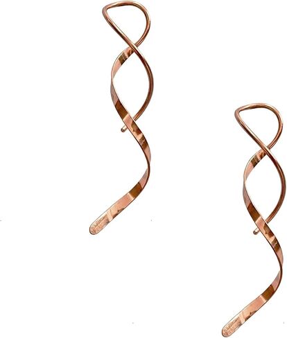Handmade Double Spiral Threader Earrings,Hand Bent Dangle Earrings Hypoallergenic Twist Chain Wave Tassel Curved Pull Through Earrings Jewelry for Women(Black) in Kuwait