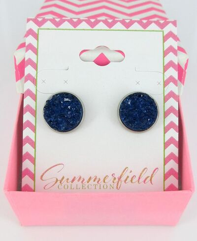 Summerfield Collection Stainless Steel Navy Blue Faux Druzy Stone Stud Earrings Dark 12mm in Saudi Arabia