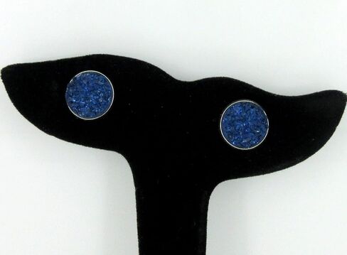 Summerfield Collection Stainless Steel Navy Blue Faux Druzy Stone Stud Earrings Dark 12mm in Saudi Arabia