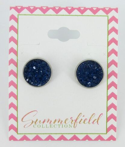 Summerfield Collection Stainless Steel Navy Blue Faux Druzy Stone Stud Earrings Dark 12mm in Saudi Arabia
