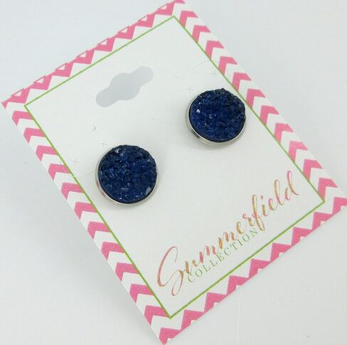 Summerfield Collection Stainless Steel Navy Blue Faux Druzy Stone Stud Earrings Dark 12mm in Saudi Arabia