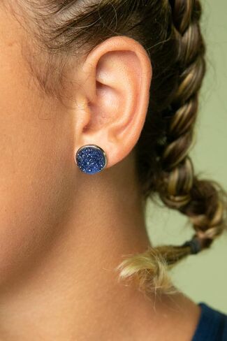 Summerfield Collection Stainless Steel Navy Blue Faux Druzy Stone Stud Earrings Dark 12mm in Saudi Arabia
