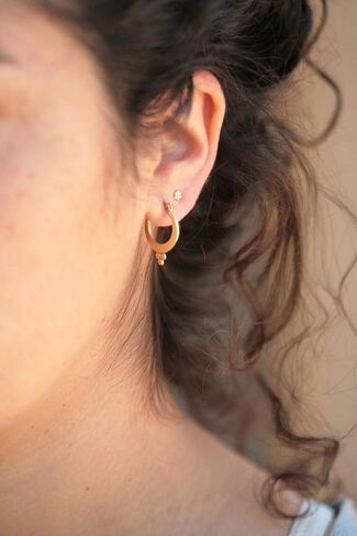 Small Round Gold Stud Earrings, Solid Real 14k Yellow Gold Simple Hammered Post Earrings, Minimalist Boho Everyday Simple Artisan Handmade Unique Chic Jewelry, Modern Artisan Earrings in Saudi Arabia
