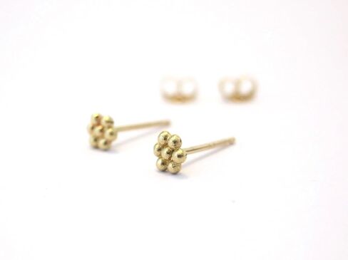 Small Round Gold Stud Earrings, Solid Real 14k Yellow Gold Simple Hammered Post Earrings, Minimalist Boho Everyday Simple Artisan Handmade Unique Chic Jewelry, Modern Artisan Earrings in Saudi Arabia