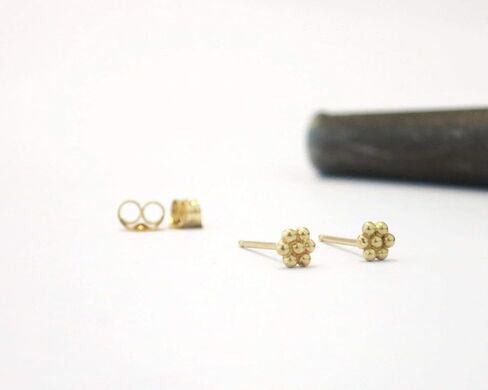 Small Round Gold Stud Earrings, Solid Real 14k Yellow Gold Simple Hammered Post Earrings, Minimalist Boho Everyday Simple Artisan Handmade Unique Chic Jewelry, Modern Artisan Earrings in Saudi Arabia