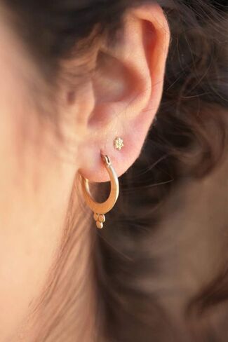 Small Round Gold Stud Earrings, Solid Real 14k Yellow Gold Simple Hammered Post Earrings, Minimalist Boho Everyday Simple Artisan Handmade Unique Chic Jewelry, Modern Artisan Earrings in Saudi Arabia