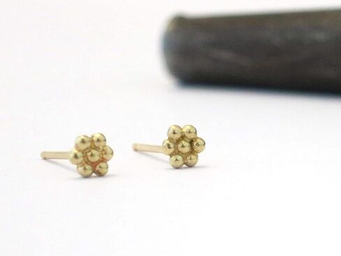Small Round Gold Stud Earrings, Solid Real 14k Yellow Gold Simple Hammered Post Earrings, Minimalist Boho Everyday Simple Artisan Handmade Unique Chic Jewelry, Modern Artisan Earrings in Saudi Arabia