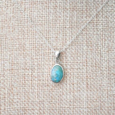 Natural Turquoise Pendant Necklace, 925 Silver Sterling Authentic Turquoise Stone (Oval Turquoise) in Saudi Arabia