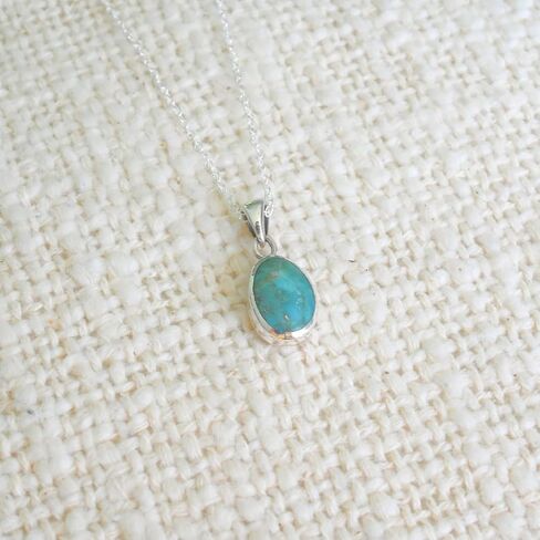 Natural Turquoise Pendant Necklace, 925 Silver Sterling Authentic Turquoise Stone (Oval Turquoise) in Saudi Arabia
