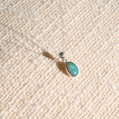 Natural Turquoise Pendant Necklace, 925 Silver Sterling Authentic Turquoise Stone (Oval Turquoise) in Saudi Arabia