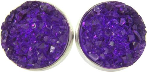 Silver-tone Faux Druzy Stone Stud Earrings 12mm (Deep Purple) in Saudi Arabia