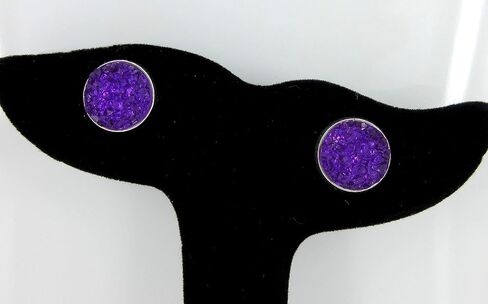 Silver-tone Faux Druzy Stone Stud Earrings 12mm (Deep Purple) in Saudi Arabia