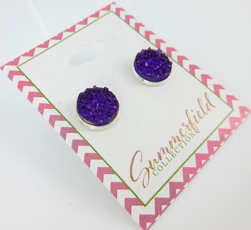 Silver-tone Faux Druzy Stone Stud Earrings 12mm (Deep Purple) in Saudi Arabia