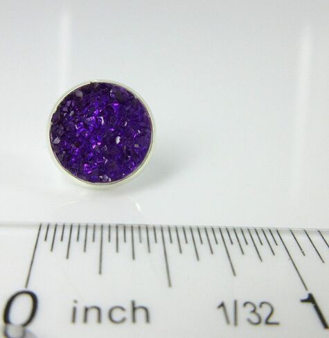 Silver-tone Faux Druzy Stone Stud Earrings 12mm (Deep Purple) in Saudi Arabia