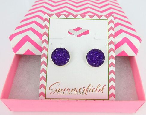 Silver-tone Faux Druzy Stone Stud Earrings 12mm (Deep Purple) in Saudi Arabia