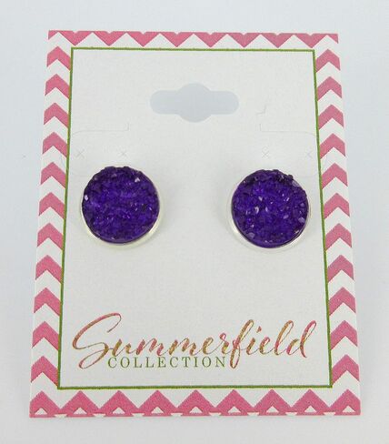 Silver-tone Faux Druzy Stone Stud Earrings 12mm (Deep Purple) in Saudi Arabia