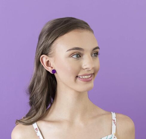 Silver-tone Faux Druzy Stone Stud Earrings 12mm (Deep Purple) in Saudi Arabia