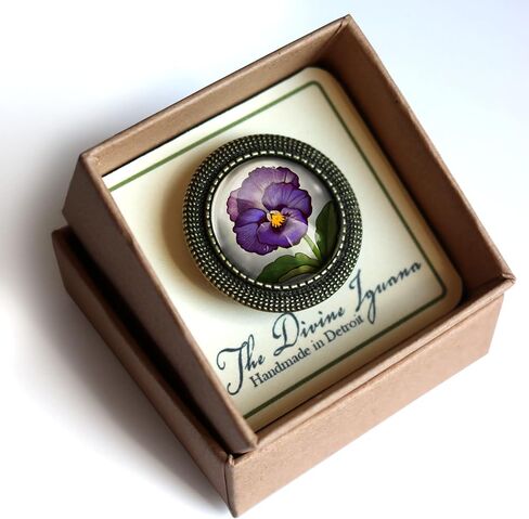 Purple Pansy Glass And Brass Brooch in Saudi Arabia