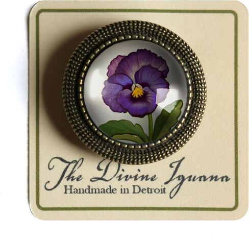 Purple Pansy Glass And Brass Brooch in Saudi Arabia