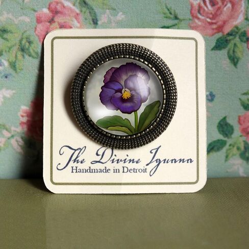 Purple Pansy Glass And Brass Brooch in Saudi Arabia