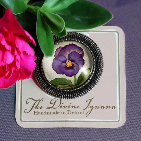 Purple Pansy Glass And Brass Brooch in Saudi Arabia