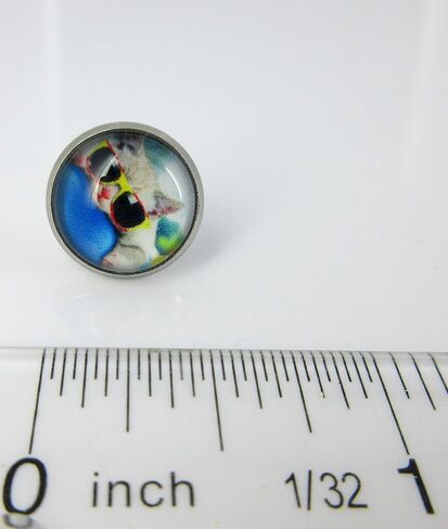 Summerfield Collection Stainless Steel Cool Cat in Sunglasses Print Glass Stud Earrings 12mm in Saudi Arabia