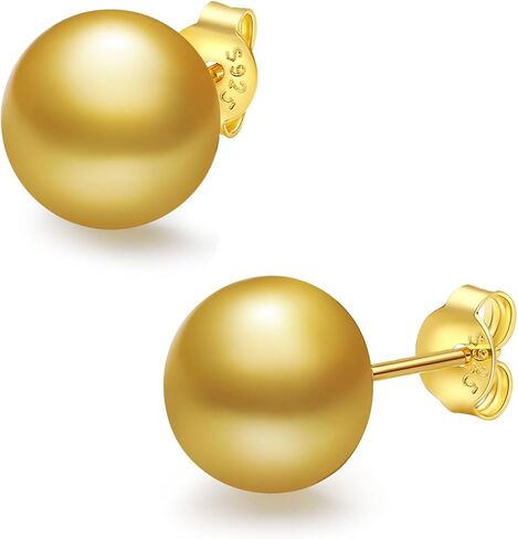 أقراط لؤلؤ يامي للنساء، أقراط لؤلؤ ذهبي أصلي، لؤلؤ أكويا للمياه المالحة، 925 أقراط من الفضة الاسترلينية لا تسبب الحساسية، هدايا مجوهرات بسيطة ومريحة للنساء، 7-7.5 ملم in Kuwait