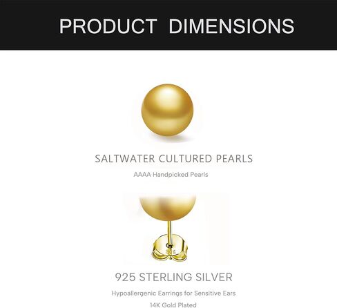 أقراط لؤلؤ يامي للنساء، أقراط لؤلؤ ذهبي أصلي، لؤلؤ أكويا للمياه المالحة، 925 أقراط من الفضة الاسترلينية لا تسبب الحساسية، هدايا مجوهرات بسيطة ومريحة للنساء، 7-7.5 ملم in Kuwait