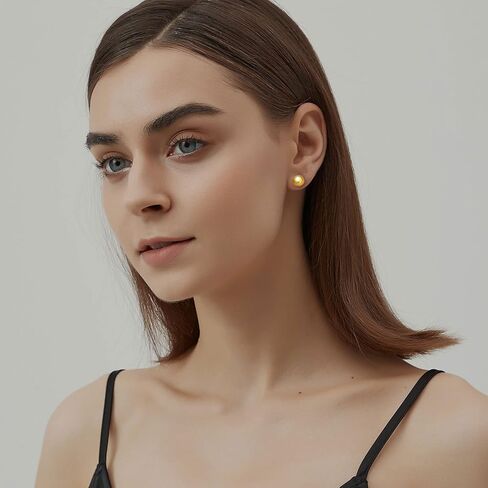 أقراط لؤلؤ يامي للنساء، أقراط لؤلؤ ذهبي أصلي، لؤلؤ أكويا للمياه المالحة، 925 أقراط من الفضة الاسترلينية لا تسبب الحساسية، هدايا مجوهرات بسيطة ومريحة للنساء، 7-7.5 ملم in Kuwait