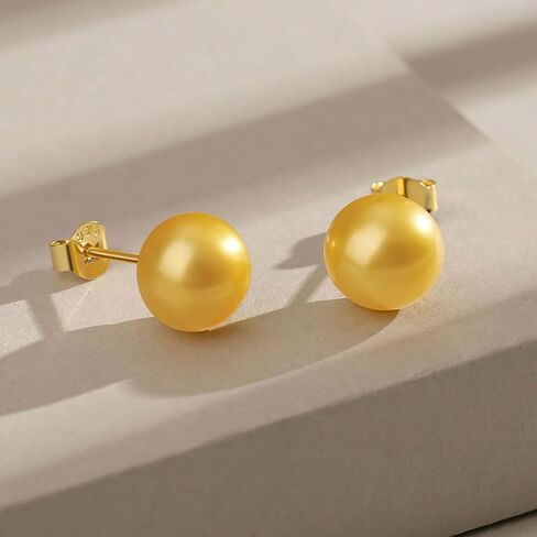 أقراط لؤلؤ يامي للنساء، أقراط لؤلؤ ذهبي أصلي، لؤلؤ أكويا للمياه المالحة، 925 أقراط من الفضة الاسترلينية لا تسبب الحساسية، هدايا مجوهرات بسيطة ومريحة للنساء، 7-7.5 ملم in Kuwait