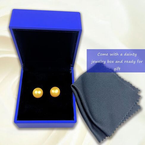 أقراط لؤلؤ يامي للنساء، أقراط لؤلؤ ذهبي أصلي، لؤلؤ أكويا للمياه المالحة، 925 أقراط من الفضة الاسترلينية لا تسبب الحساسية، هدايا مجوهرات بسيطة ومريحة للنساء، 7-7.5 ملم in Kuwait