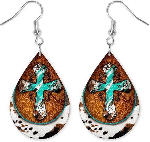 Aztec Bull Skull Earrings - Rustic Earrings - Western Earrings - Teardrop Earrings - Raindrop Earrings - Wood Printed Earrings in Kuwait