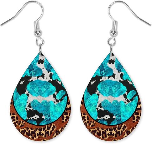 Aztec Bull Skull Earrings - Rustic Earrings - Western Earrings - Teardrop Earrings - Raindrop Earrings - Wood Printed Earrings in Kuwait